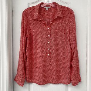 Dalia Collection Coral Red Blouse XL Fitted Button Front Lightweight Workwear